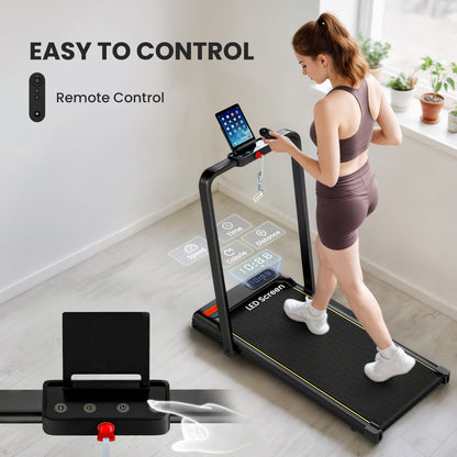 Folding Walking Treadmill | Under-Desk Walking Pad | Manual Incline | 2.0HP | 1-6km/h | LED Display & Remote | Black
