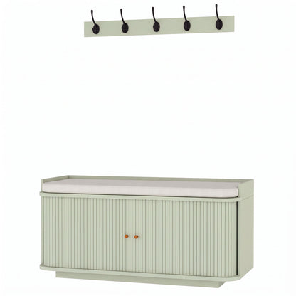 2-Piece Hallway Set | Shoe Bench 100x40x47.5cm 140kg Seat | Tambour Door | 2 Adjustable Shelves | Wall Coat Rack 80cm | 5 Alloy Hooks 10kg | 2 Wall Anchors | MDF | Entryway | White