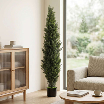 Set of 2 Artificial Cypress Trees | 150cm | 2035 PE Leaves | Shapeable Branches | Cement Base | No Maintenance | Green