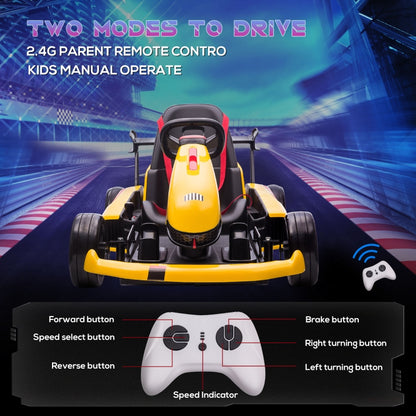 Electric Go Kart with Adjustable Footrest, Reversing Steering Wheel, Kids Ride-On Racing Go Kart with 12V Rechargeable Battery, 2 Speeds, Remote, Light Music Horn, Toy for Boys Girls