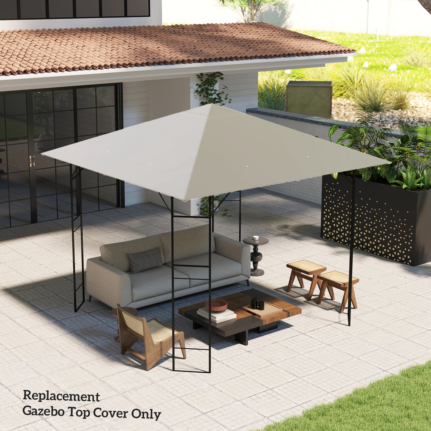 3x3m Gazebo Replacement Canopy Top | 600D Oxford Fabric | UPF30+ PA Coating | Hook & Loop Fasteners | Drainage Holes | Fits Outsunny 01-0867 Series Only | 300x300cm | Grey