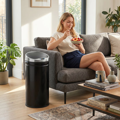 42L Sensor Bin | Automatic Hand-Wave Opening | Soft-Close Lid | Fingerprint-Resistant Stainless Steel | Black