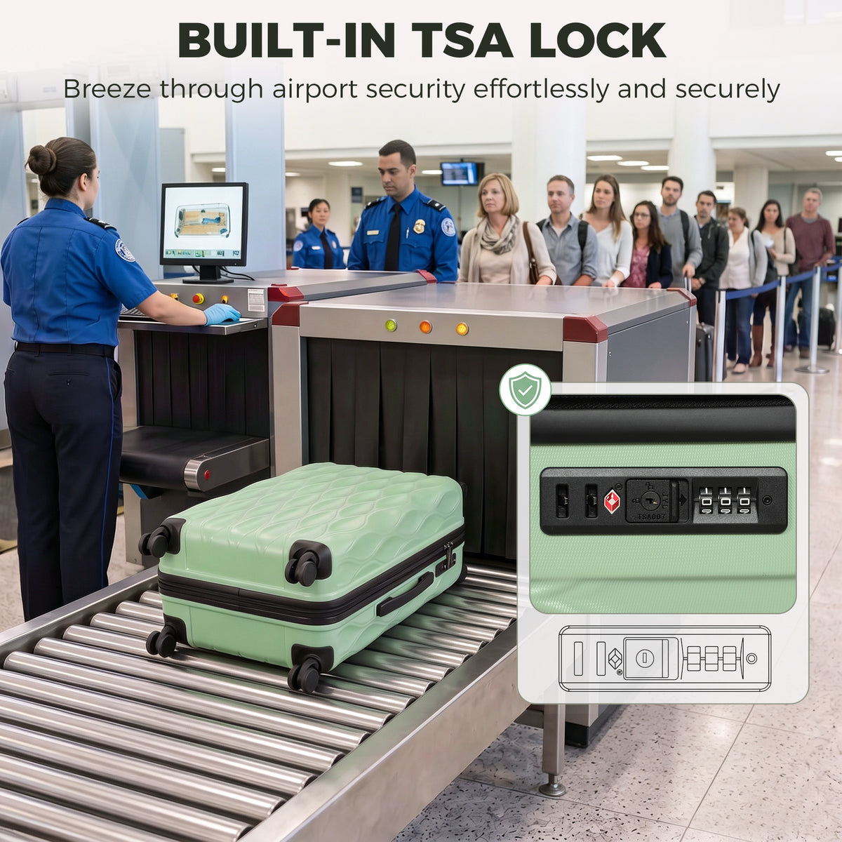 41L Cabin Suitcase | ABS Hard Shell Frosted Finish | TSA 3-Digit Lock | 4 Detachable 360° Spinner Wheels | Aluminium Telescopic Handle | 36x23x56cm | 8kg Capacity | Green / Black