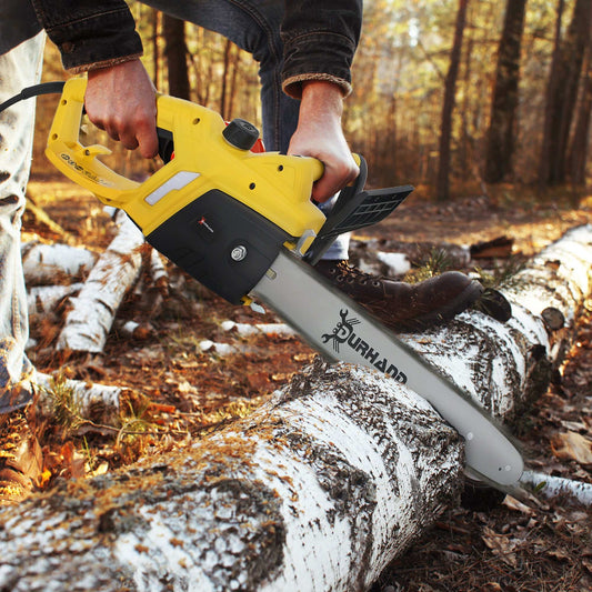 DURHAND Aluminium Chainsaw with Double Brake Protection and Blade Cover, 2000 W, 40 cm, for Wood, Trees and Branches, Yellow / Blue