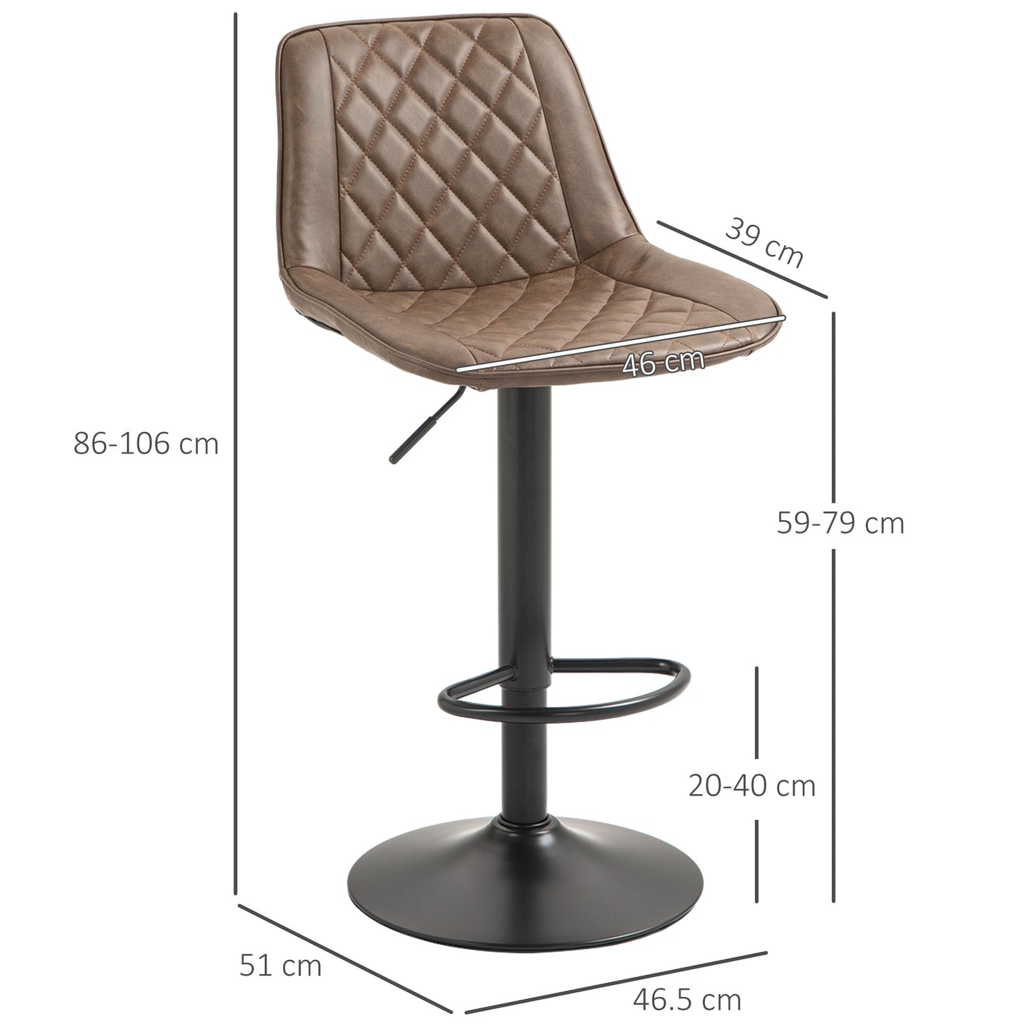 Retro Style Bar Stools Set of 2, Retro Adjustable Kitchen Stool, Swivel PU Leather Upholstered Bar Chairs with Back, Footrest and Steel Base, Brown