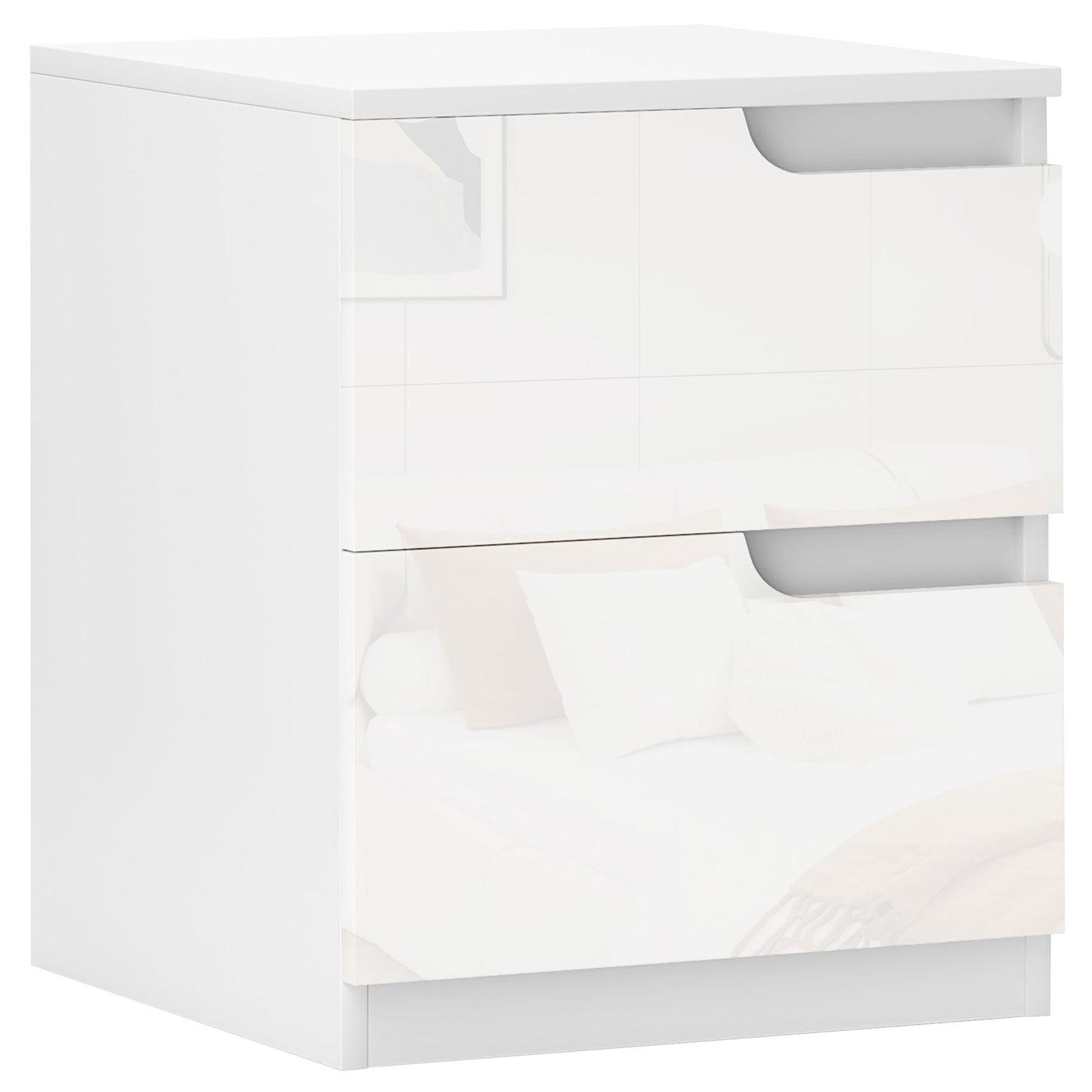 Set of Two High Gloss Bedside Tables - White