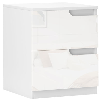 Set of Two High Gloss Bedside Tables - White
