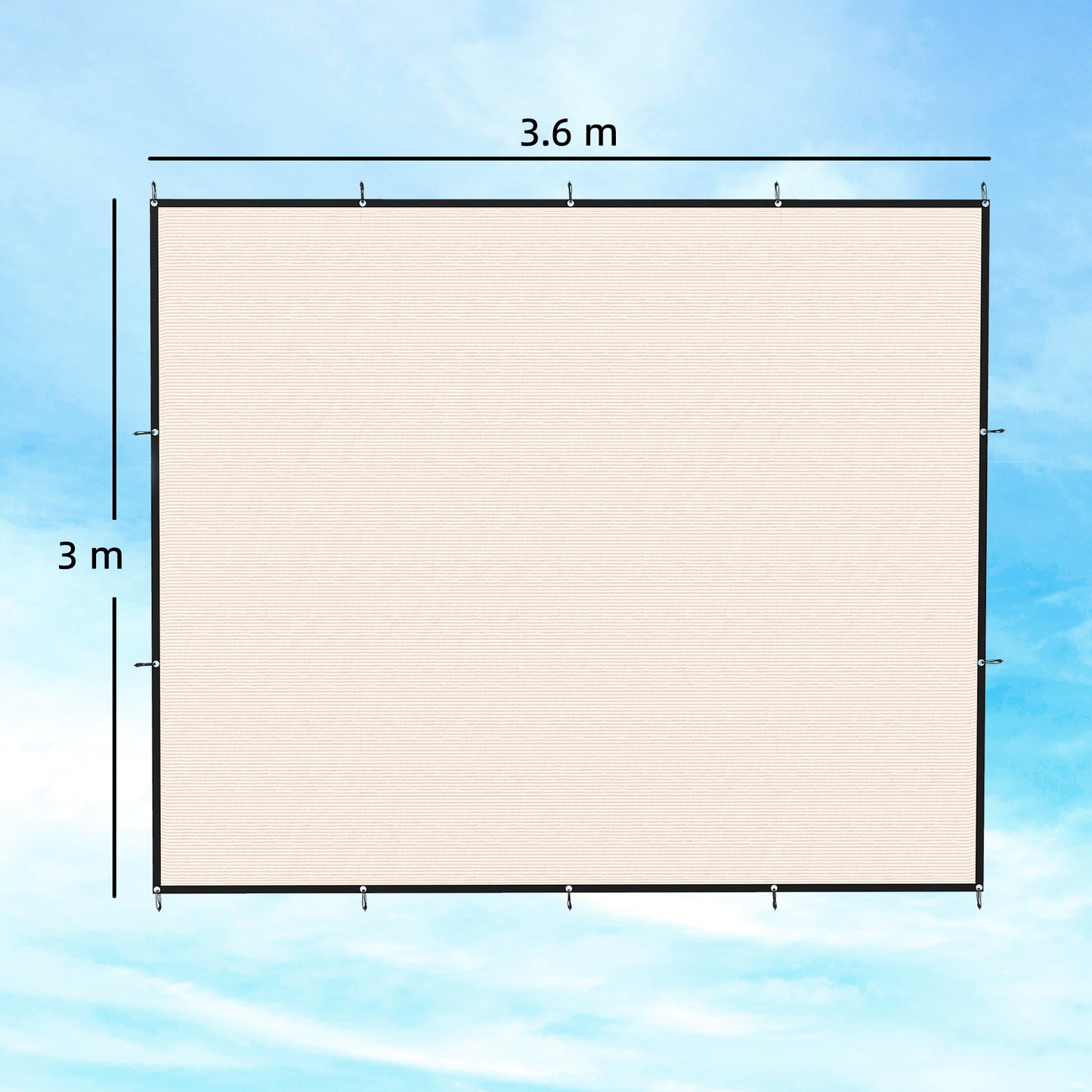Sun Shade Sail | 3 x 3.6m | 85%+ UV Block | 180g/m² HDPE | 14 Eyelets | Beige