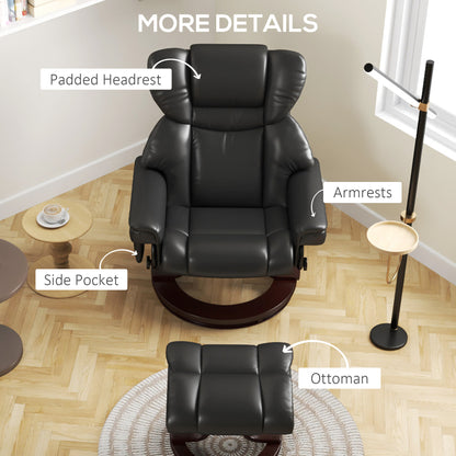 Massage Recliner Chair with Footstool, Upholstered Reclining Armchair with Adjustable Backrest, Steel Frame and Wood Base, Swivel Chair