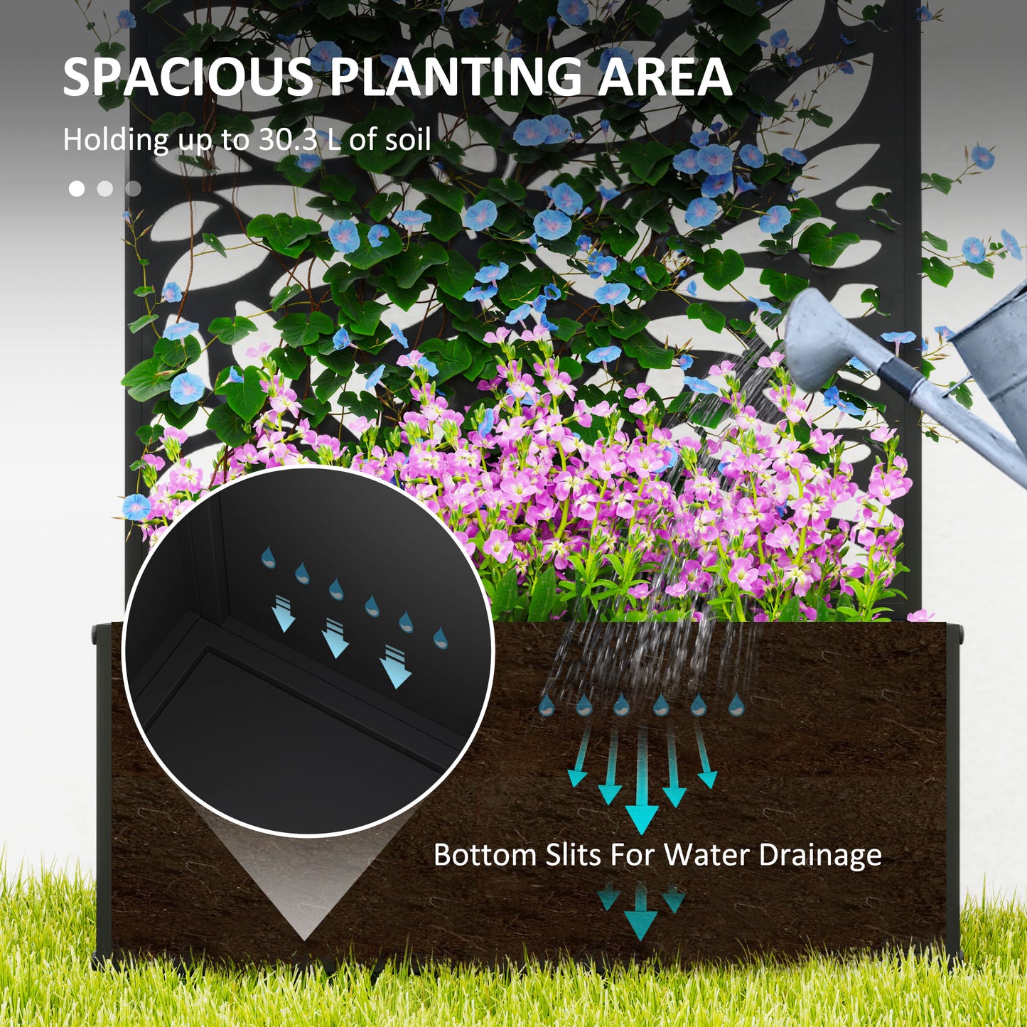 Outdoor Metal Planter, with Back Trellis - Black