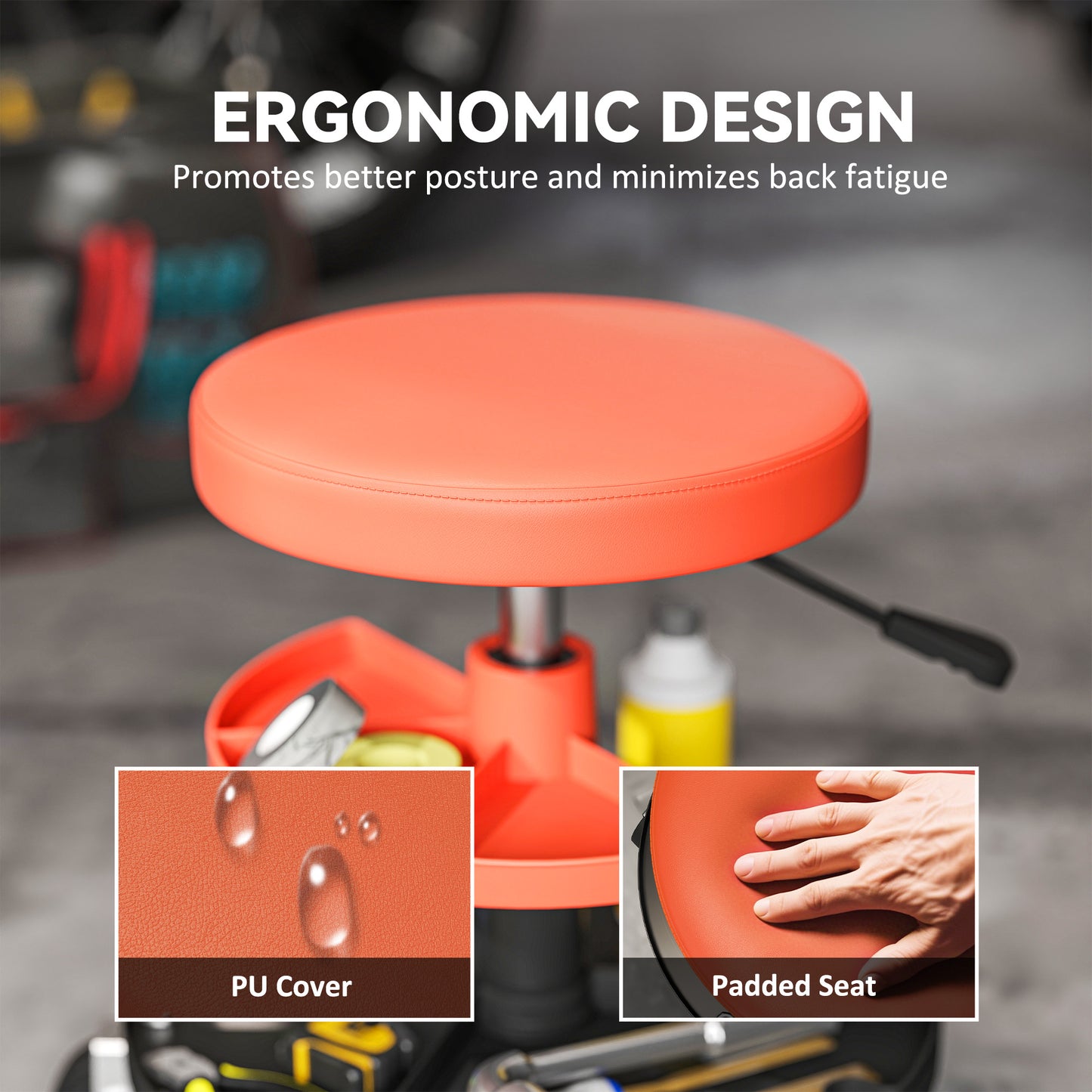 Rolling Mechanic Stool, 135kg Capacity Workshop Stool, 360° Swivel Roller Padded Creeper Seat with Wheels, for Garage, Shop, Auto Repair
