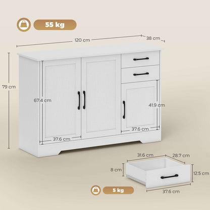 Sideboard with 2 Drawers Modern Storage Cabinet, Kitchen Cupboard with Adjustable Shelf and 3 Doors White