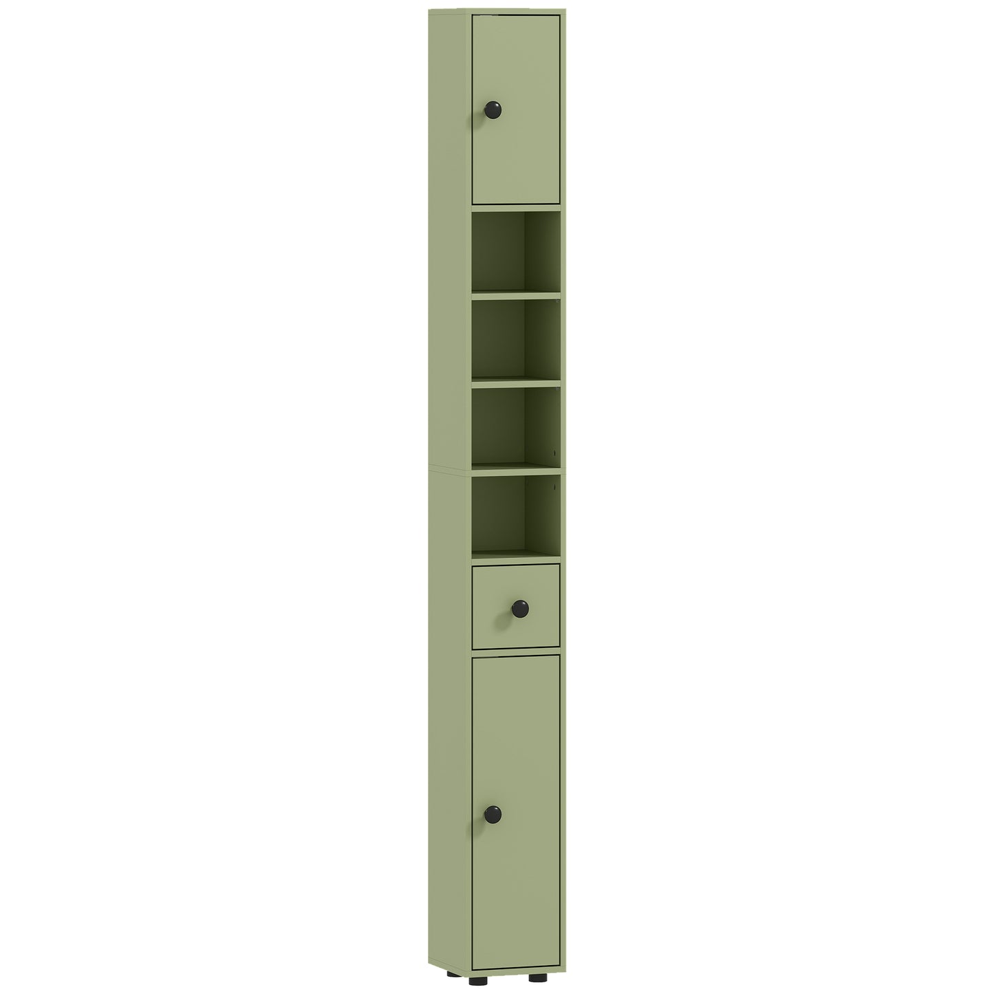 Kleankin 180cm Slim Bathroom Cabinet, with Drawer, Shelves and Cupboards - Green