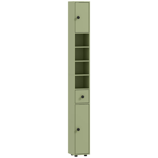 Kleankin 180cm Slim Bathroom Cabinet, with Drawer, Shelves and Cupboards - Green