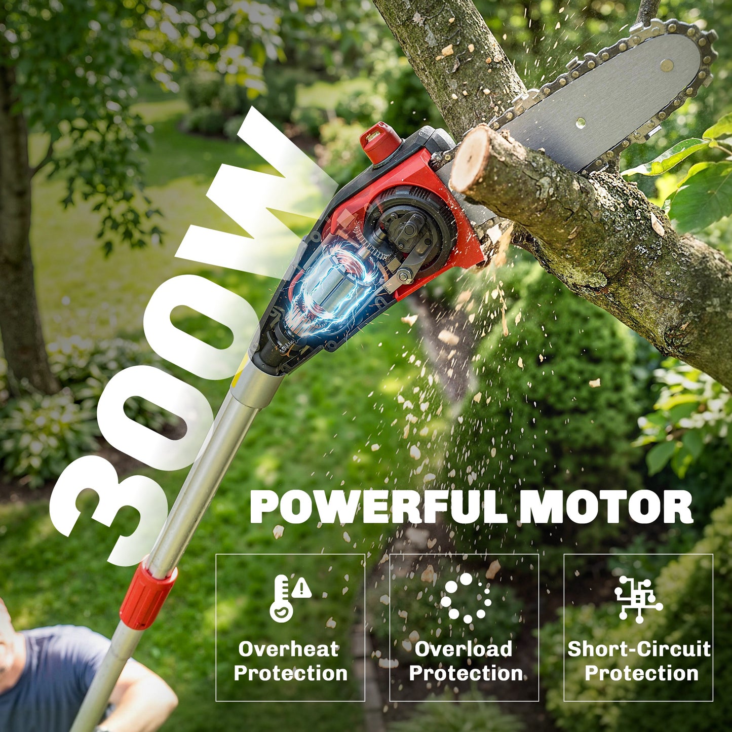 Outsunny 18V 8" Cordless Long Handled Pole Electric Chainsaw, 1.94m/2.56m with 2 x 4.0Ah Batteries, Charger, Auto Lubrication