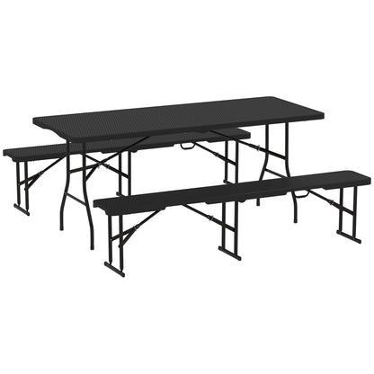 Folding Picnic Table and Bench Set, Rattan Effect Portable Camping Table and Chairs for Indoor Outdoor, Dining, Camping, Picnic, BBQ, Party