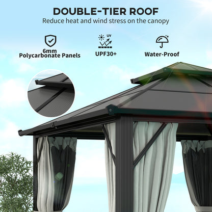 3 x 3(m) Hardtop Gazebo Canopy with UPF30+ Double Polycarbonate Roof, Aluminium Frame Garden Gazebo Permanent Pavilion for Patio, Deck, Grey