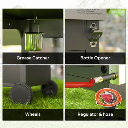 Outsunny 7.5kW Three-Burner Gas BBQ Grill, with See-Through Lid - Black