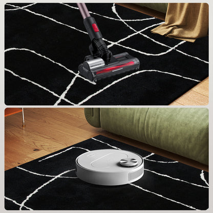 Modern Fluffy Area Rug, Geometric Pattern Washable Rug, Soft High Pile Floor Carpet for Living Room, Bedroom, Dining Room, Home Office, 170 x 120 cm, Black