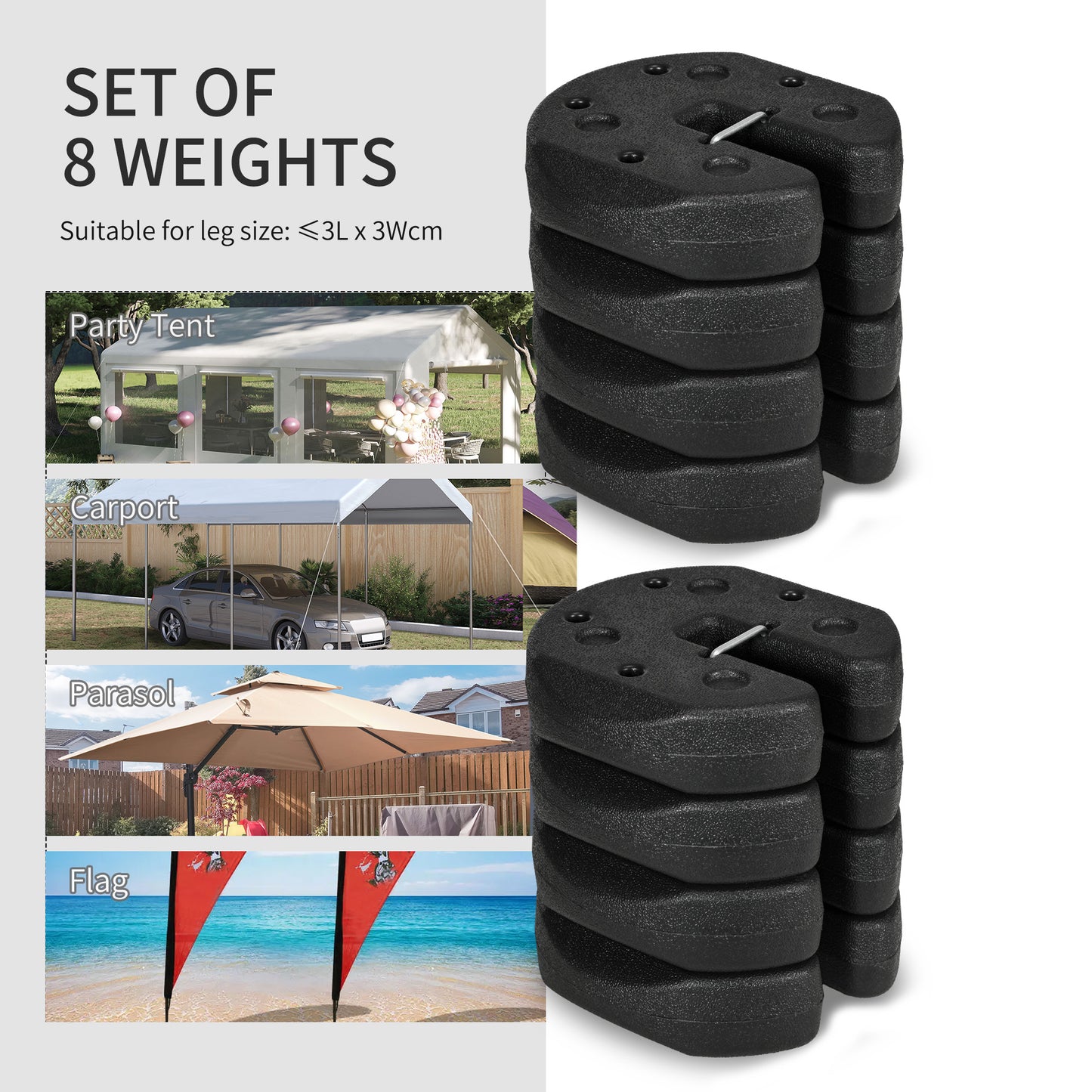 Gazebo Weights Set of 8, 24KG Weights for Gazebo Legs with Reinforce Pins and Carry Belt, for Canopies Marquees Tents