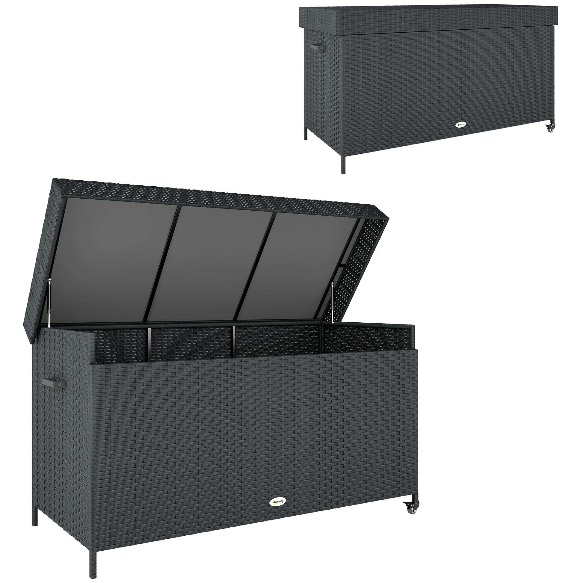 Outsunny 627 L Rattan Outdoor Garden Storage Box - Black