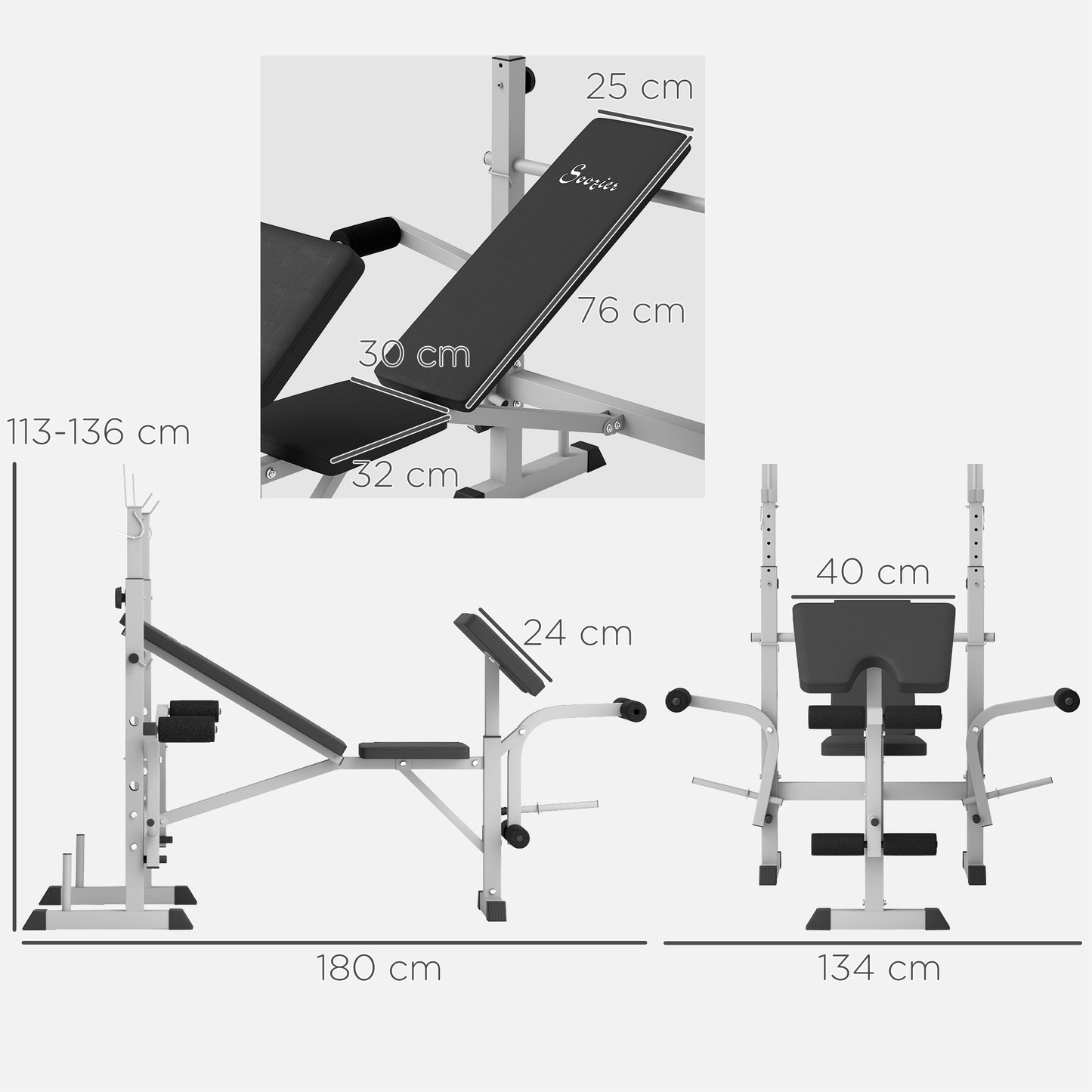 Adjustable Weight Bench with Squat Rack, Heavy Duty Bench Press Rack with Preacher Curl Pad, Leg Developer, Barbell Rack, Butterfly, Home Gym Strength Training Multiuse Workout Bench, Grey