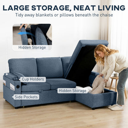Corner Sofa Bed, L Shaped Sleeper Sectional Sofa with Reversible Storage Chaise, Blue / Grey