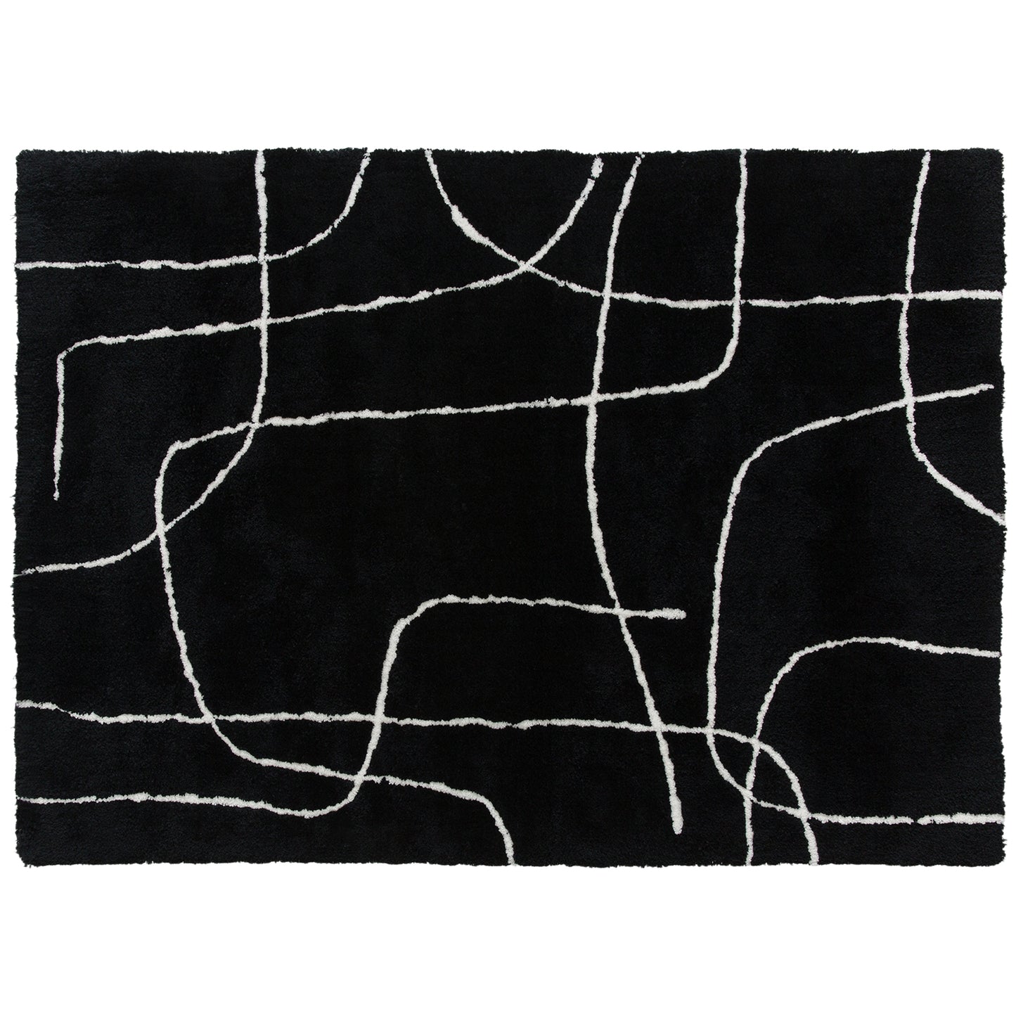 Modern Fluffy Area Rug, Geometric Pattern Washable Rug, Soft High Pile Floor Carpet for Living Room, Bedroom, Dining Room, Home Office, 170 x 120 cm, Black