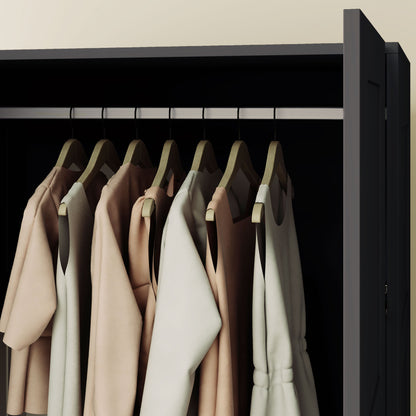 Double Paneled Door Wardrobe, with Shelves - Black