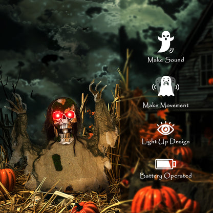 Halloween Animated Skeleton with Glowing LED Eyes, Half-Body Scary Halloween Decorations, Battery Operated, Indoor Party Props