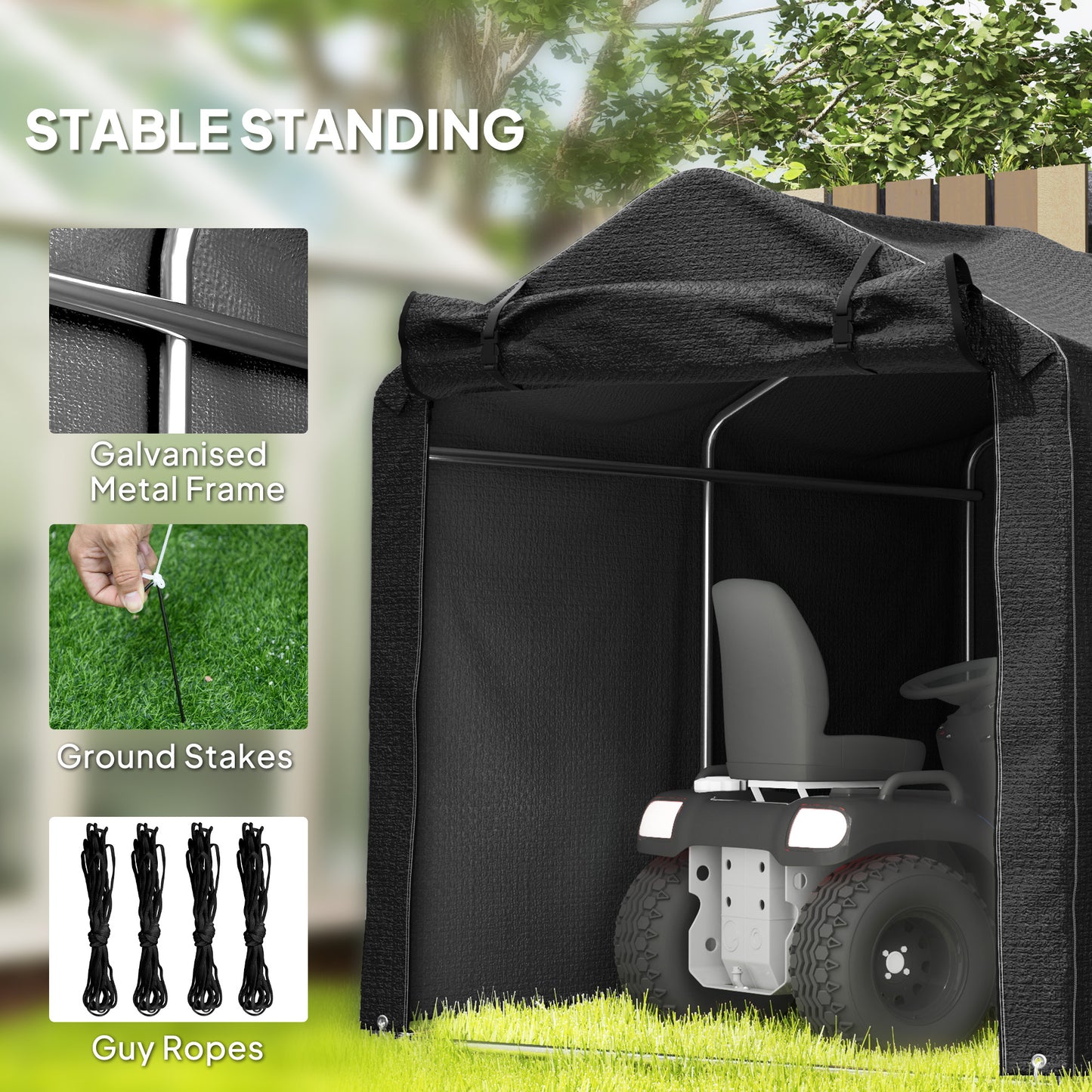 2.2 x 1.6 m Garden Storage Tent, Waterproof Anti-UV Bike Tent with Roll-up Zipper Door, Galvanised Outdoor Storage Shelter Carport for Bike
