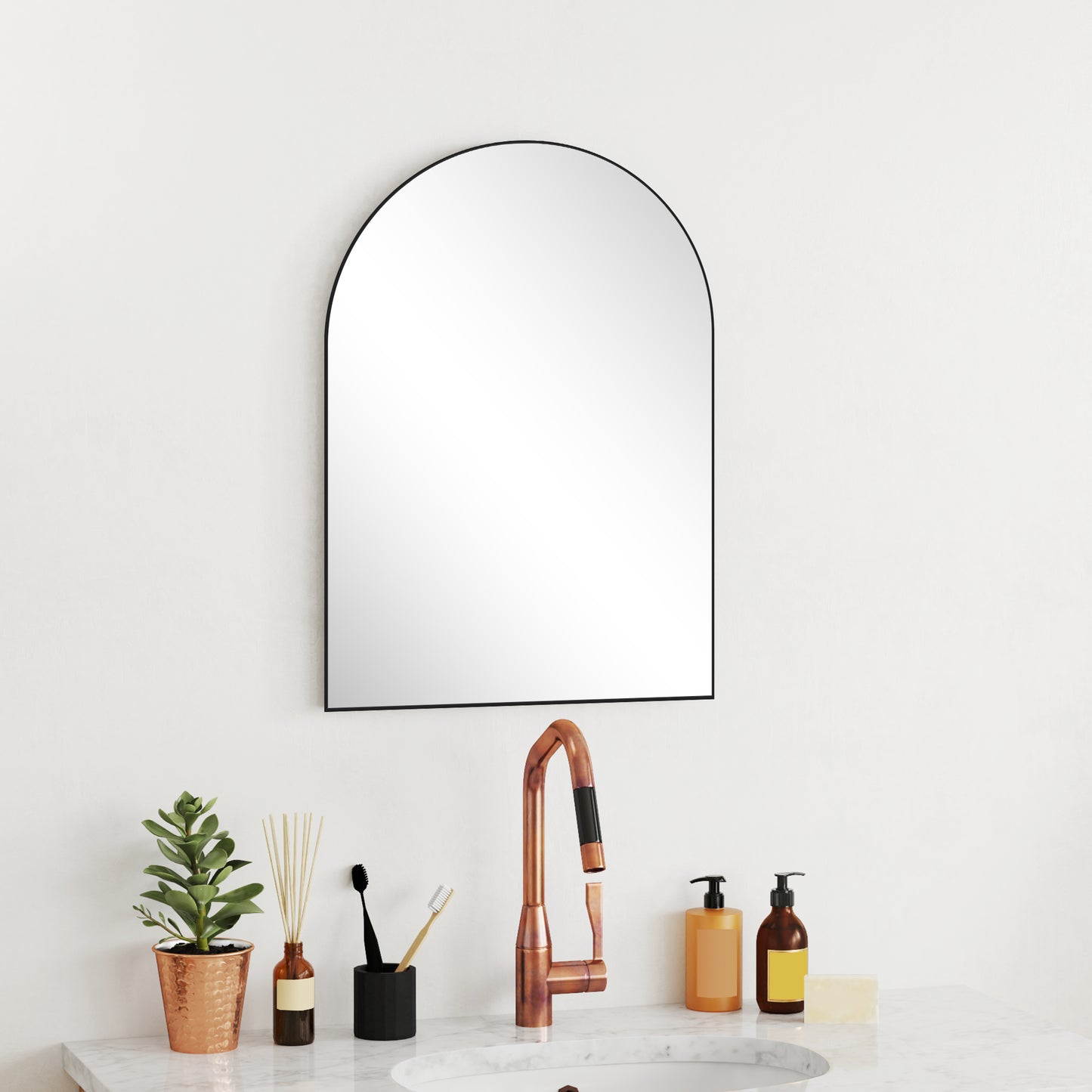 50 x 70cm Arched Home Mirror - Black