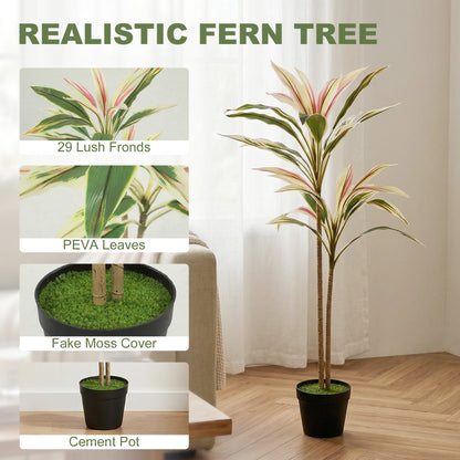 Artificial Cordyline Tree | 90cm | 29 PEVA Leaves | Soft-Touch | Moss Effect Base | Cement Pot | Shapeable | No Maintenance