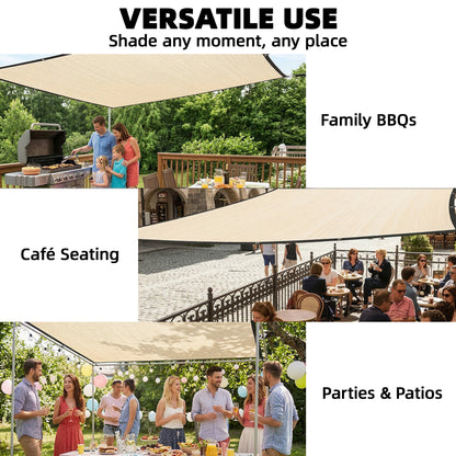Sun Shade Sail | 3 x 3.6m | 85%+ UV Block | 180g/m² HDPE | 14 Eyelets | Beige