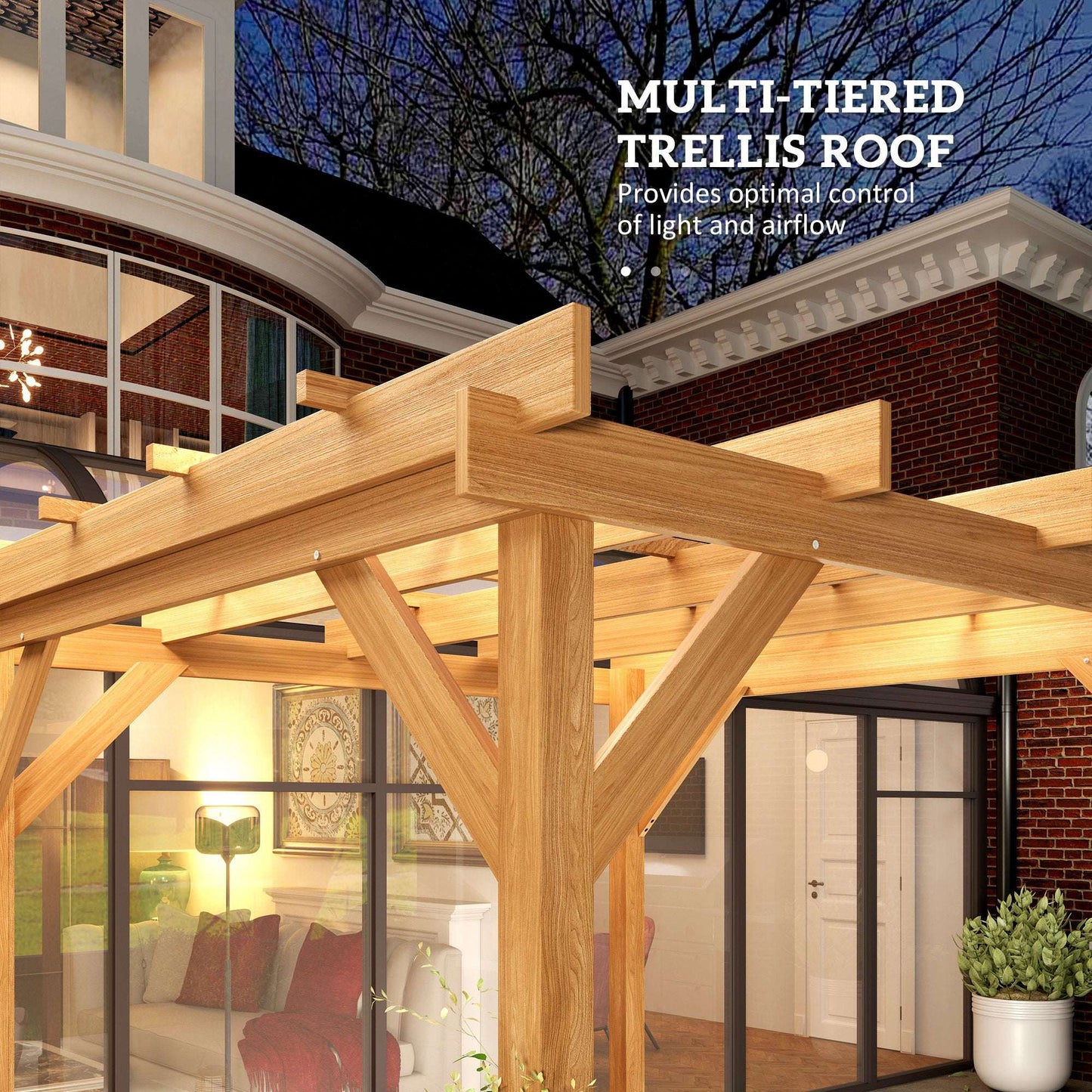 Outsunny 3 x 3 m Wooden Pergola Kit, Decorative Garden Gazebo Shelter with Stable Structure for Climbing Vines, Dark Brown