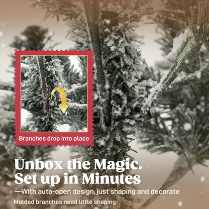 5ft Flocked Christmas Tree with Hinged Realistic Tips, Wide Shape