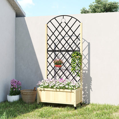 Raised Garden Bed with Metal Trellis | Wooden Elevated Planter Box | 50L Soil Capacity | 4 Wheels 2 Lockable | 30kg Max Load | 72x36x168cm | Natural Wood Finish