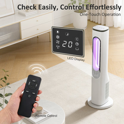 Bladeless Tower Fan | 35dB Sleep Mode | 50° Oscillation | 3-Colour LED | 15hr Timer | Remote | White