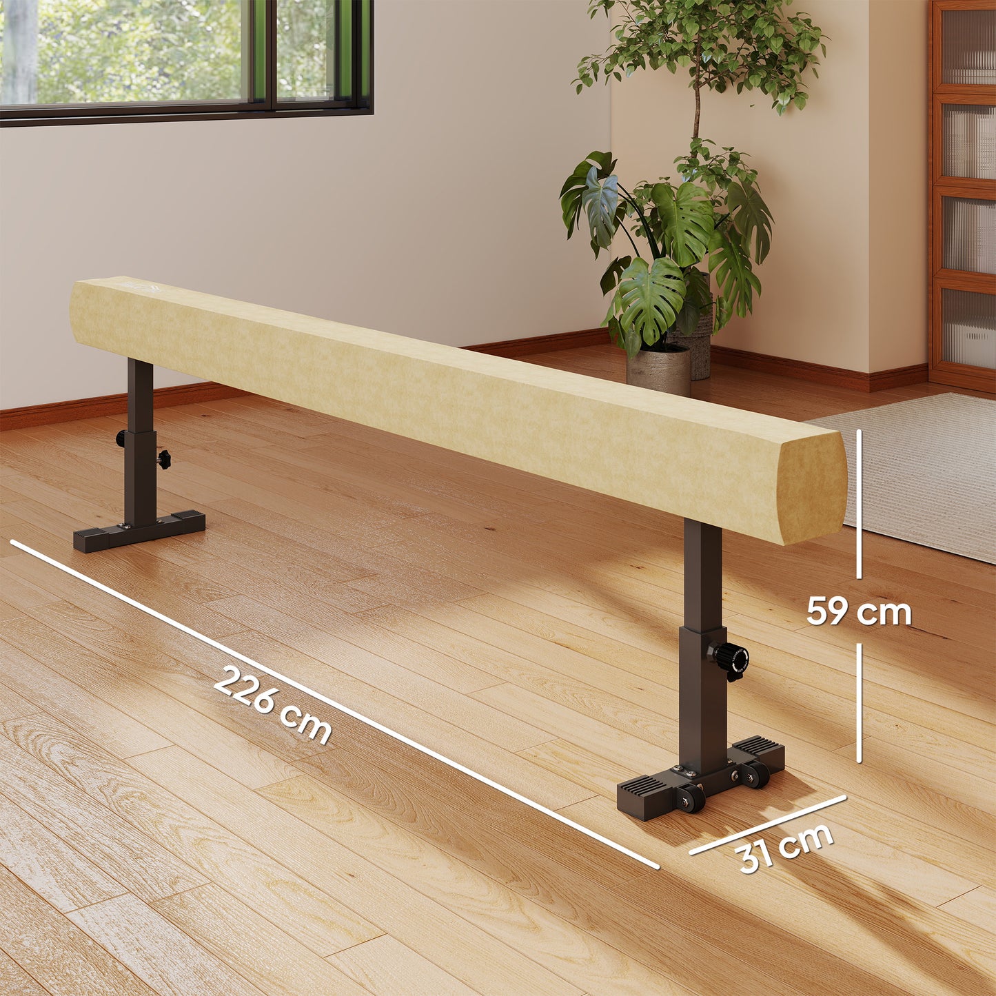 7.5ft Adjustable Balance Beam, Gymnastics Beam with Wheels, Gymnastics Equipment for 6+ Years Old Training