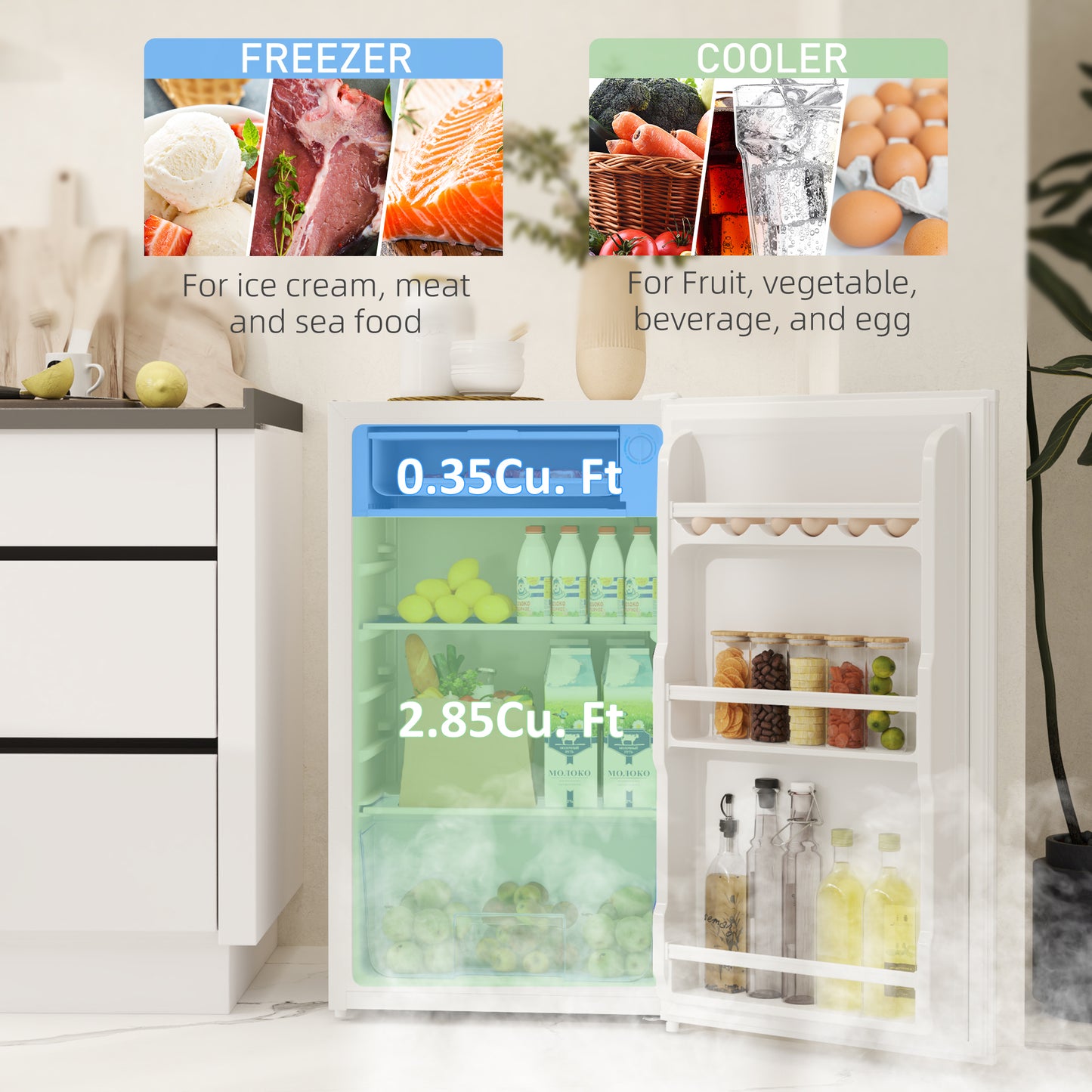 91L Freestanding Under-Counter Fridge Freezer with Lock - White