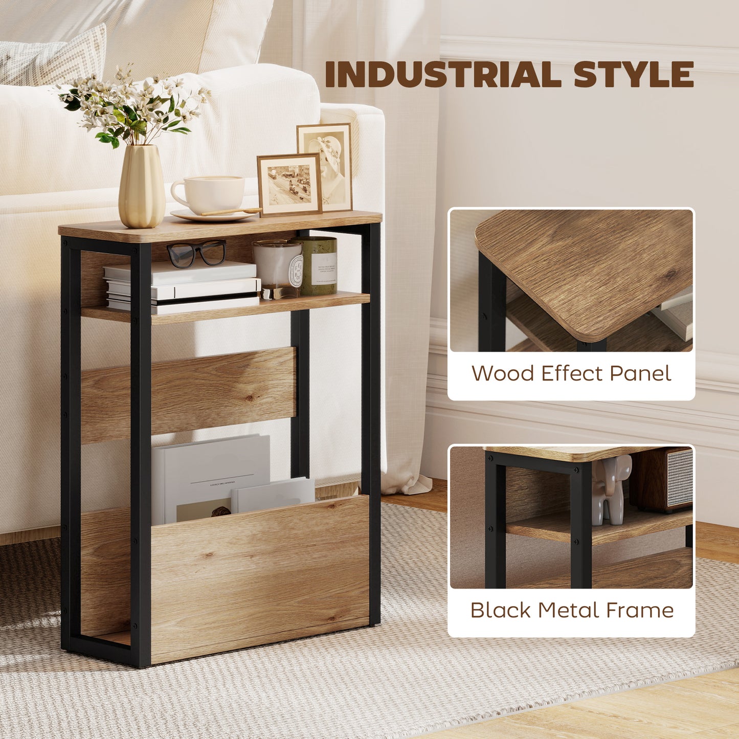 Industrial-Style Side Table - Black/Walnut Brown