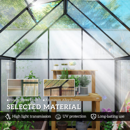 Polycarbonate Greenhouse with Swing Door and Adjustable Window, Walk-in Greenhouse with Rain Gutter, 6 x 6.5ft, Black