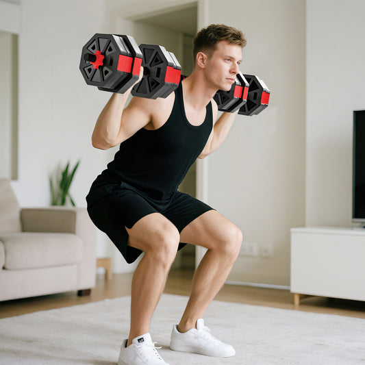 SPORTNOW 6-in-1 Adjustable Dumbbell Set 20kg | Dumbbell, Barbell, Kettlebell & Push-Up Stand | Home Gym Free Weights | Men & Women | Red