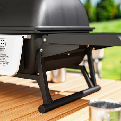 2 Burner Gas BBQ Grill with Foldable Side Tables, Portable Tabletop Gas Barbecue with Built-in Thermometer, Lid, Grease Tray, Outdoor Cooking 5.6KW, Black