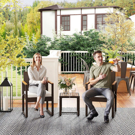 Outsunny Three-Piece Rattan Chair Set With Acadia Wood Table - Brown / Grey