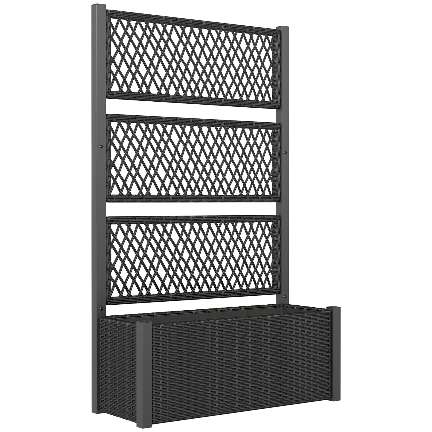 Outsunny Garden Planter Box with Trellis, Liner for Climbing Plants, Vegetables, Flowers, 90 x 35 x 148 cm, Charcoal Grey / Mixed Grey
