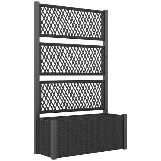 Outsunny Garden Planter Box with Trellis, Liner for Climbing Plants, Vegetables, Flowers, 90 x 35 x 148 cm, Charcoal Grey / Mixed Grey