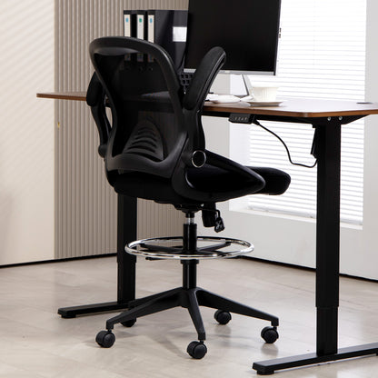 Drafting Chair for Standing Desk | Mesh Back | Foam Seat | Flip-Up Armrests | Foot Ring | 360° Swivel | Height Adjustable 106-126cm | 120kg | Black