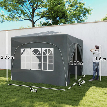 3x3m Pop Up Gazebo Shelter | UPF50+ Oxford Fabric Canopy | Dual Doors & 2 Windows | 8 Drain Holes | 3 Height Settings | Windproof Level 4-5 | Snow Rated | Guy Ropes & Ground Stakes | Carry Bag | Dark Grey