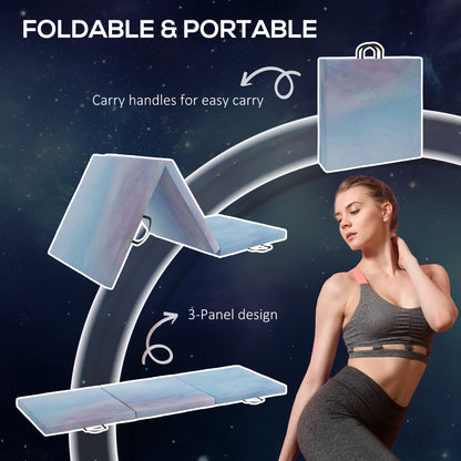 6FT Foldable Gymnastics Mat, Tri-Fold 2" Thick Crash Mat with Carry Strap Handles for Home Training, Sky Blue